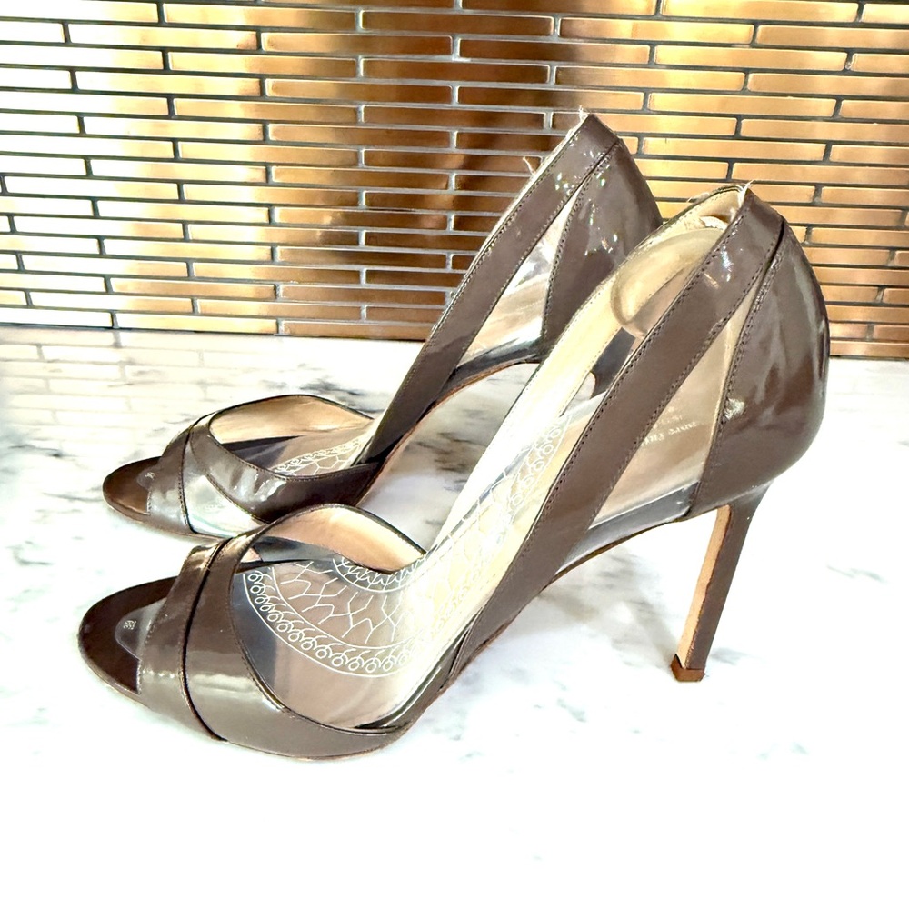 Manolo Blahnik Open-Toe d’Orsay sandal heels Brown Taupe nude size 39 8.5